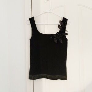 Vintage Michelle Nicole Black Tank With Flower Appliqué